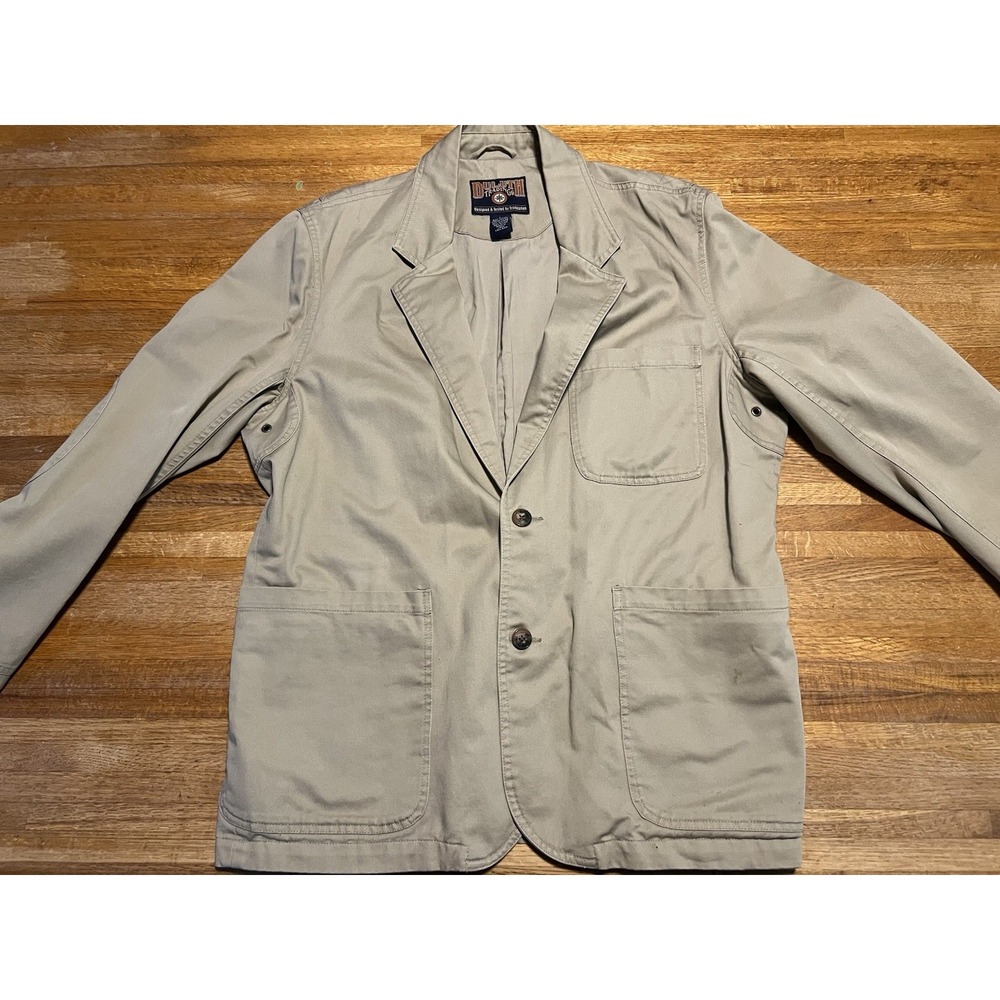 Duluth Trading Men Large Beige Khaki Presentation Blazer Sport Coat Jacket